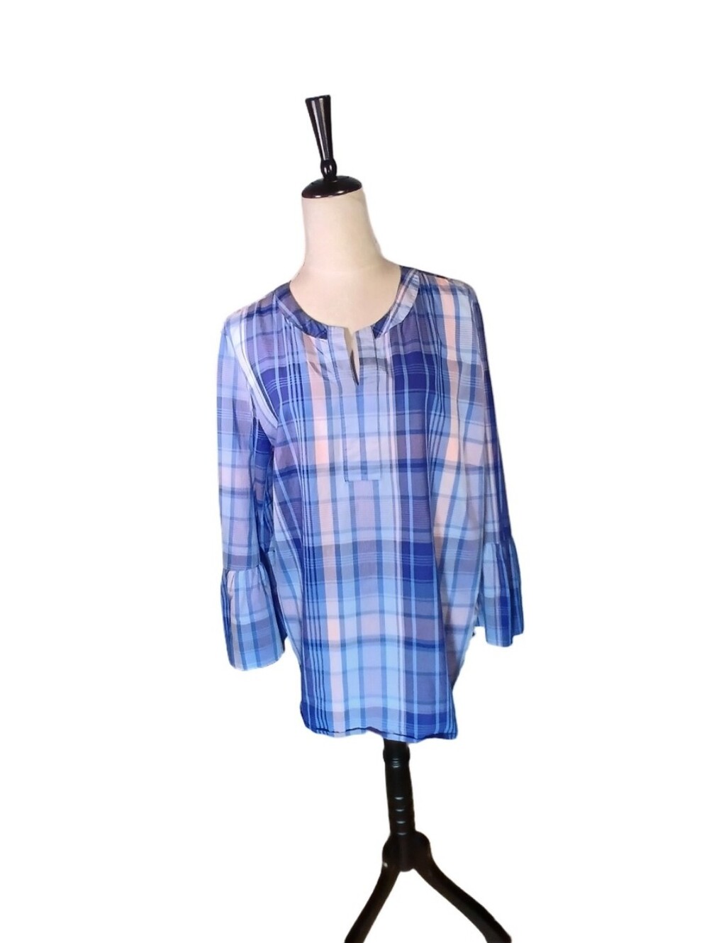 Talbots 100% Cotton Tunic Pink & Blue Plaid Sz Xl